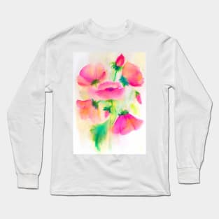 Pink poppies watercolor painting Long Sleeve T-Shirt